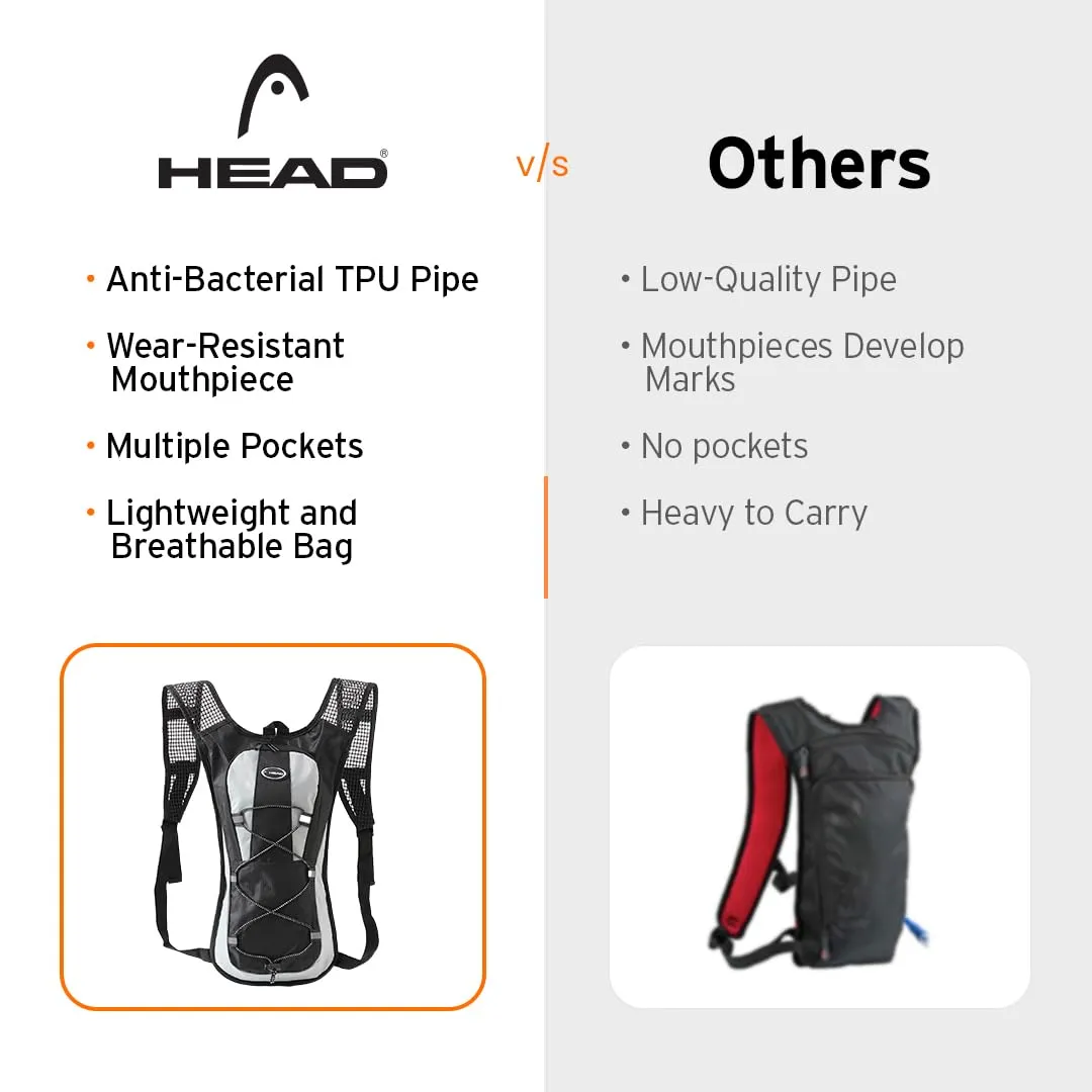 HEAD Lightweight Hydration Backpack with Reservoir - 2 L | Hydration Bladder with Straw | BPA Free Leakproof Hydration Bag for Bikers | Hydration Vest for Running, Traveling, Hiking, Cycling | Black