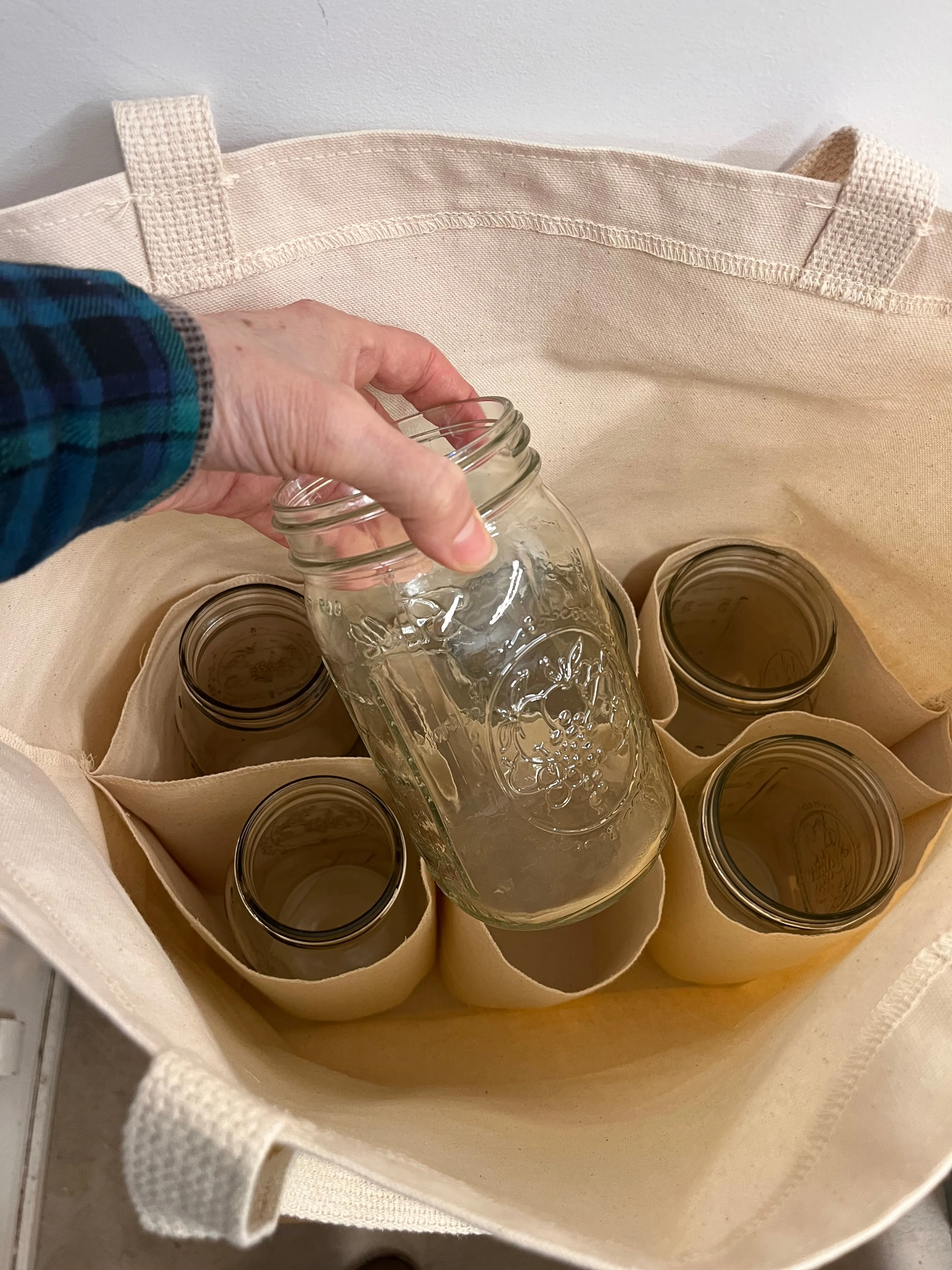 Heavy Cotton Canvas Market Shopping Tote With Dividers for Glassware