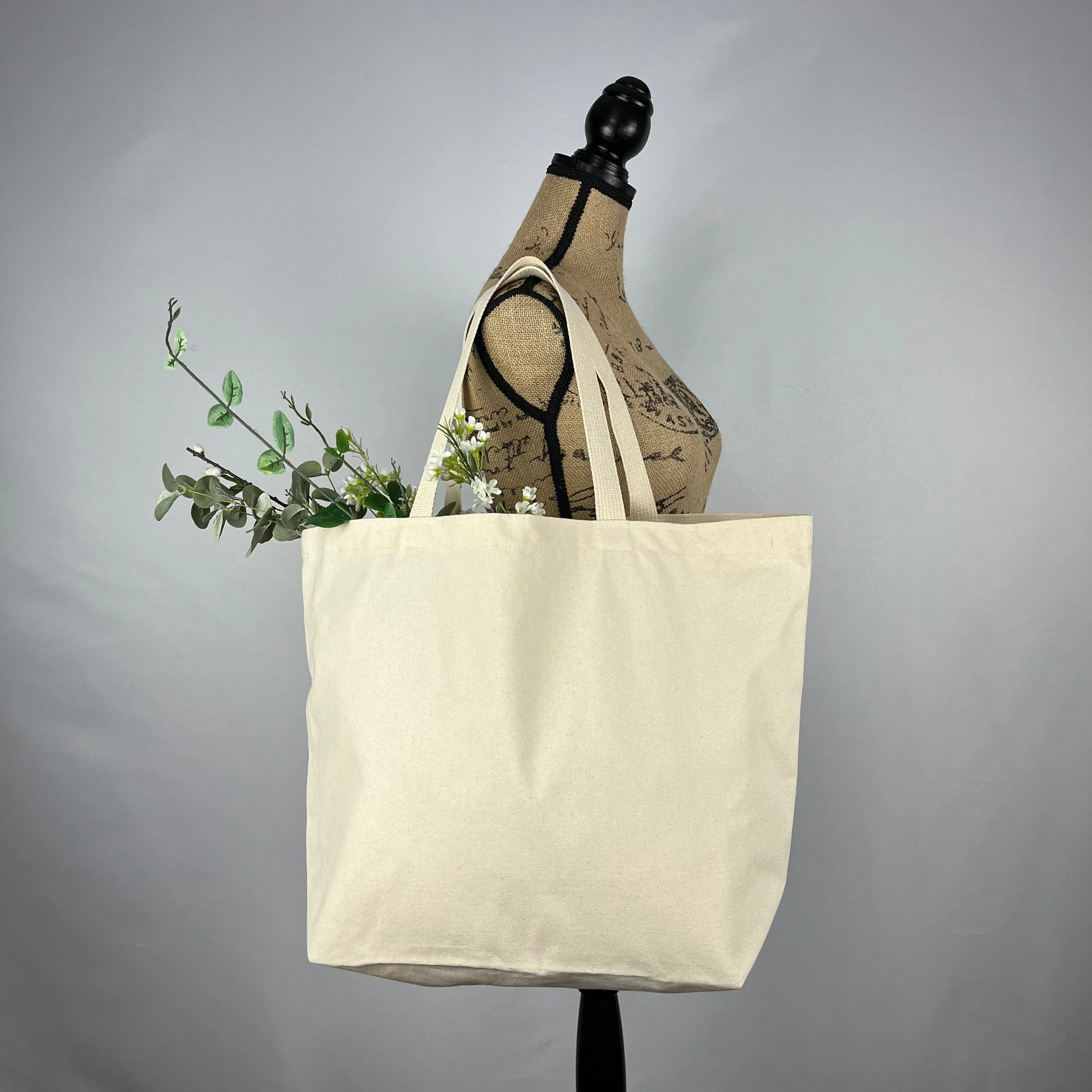 Heavy Cotton Canvas Market Shopping Tote With Dividers for Glassware