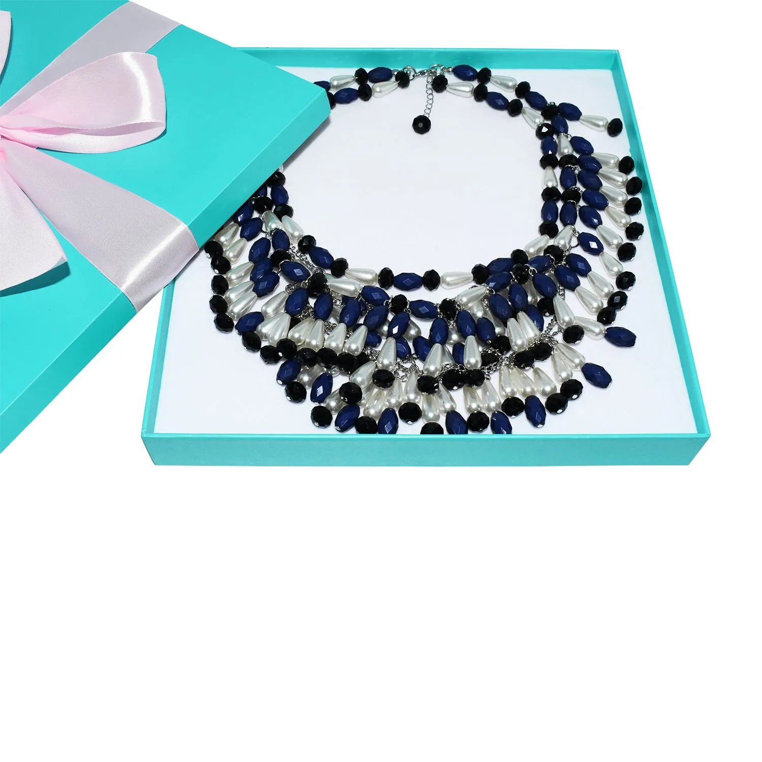 Holly Navy Tiered Bead Necklace Inspired By BAT