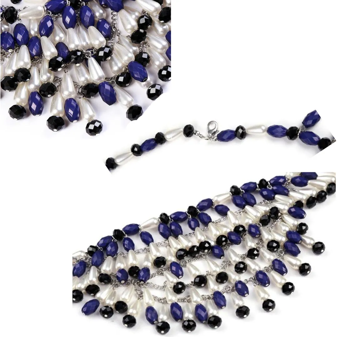 Holly Navy Tiered Bead Necklace Inspired By BAT