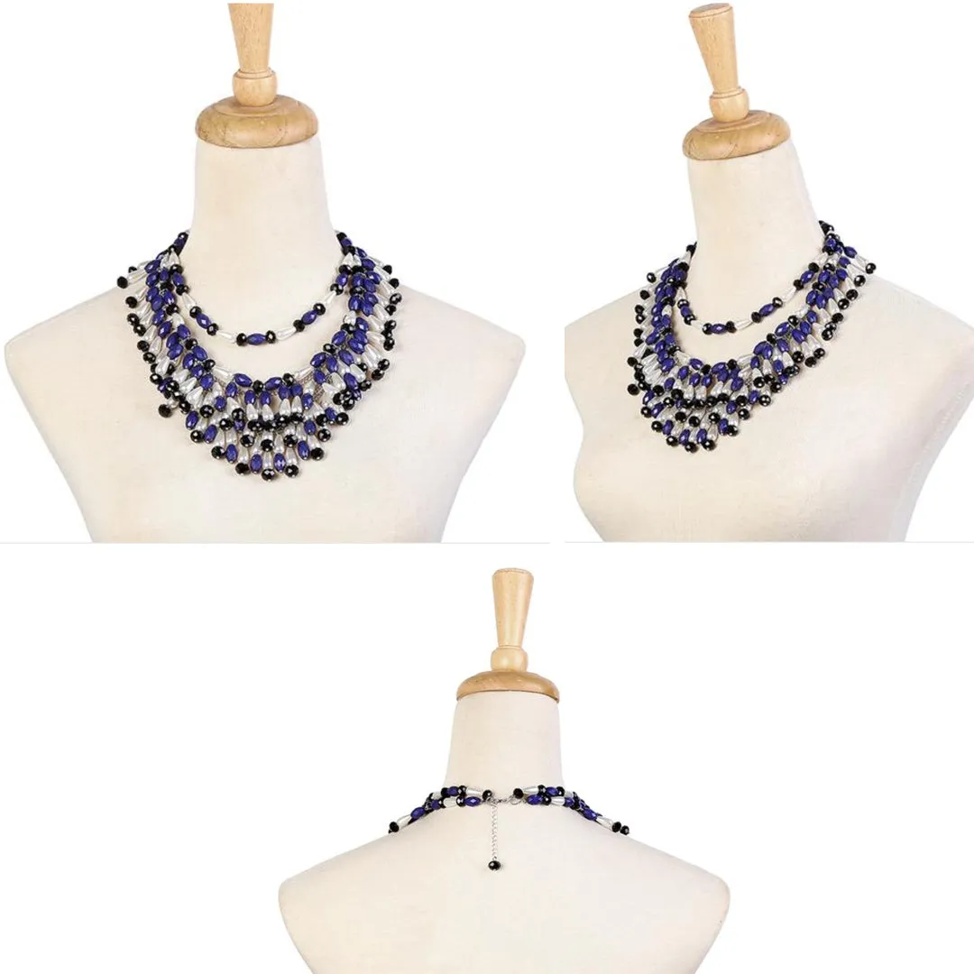 Holly Navy Tiered Bead Necklace Inspired By BAT