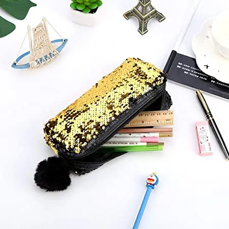 Importikaah Fashion Sequin Hairball Pencil Case - Random Colors