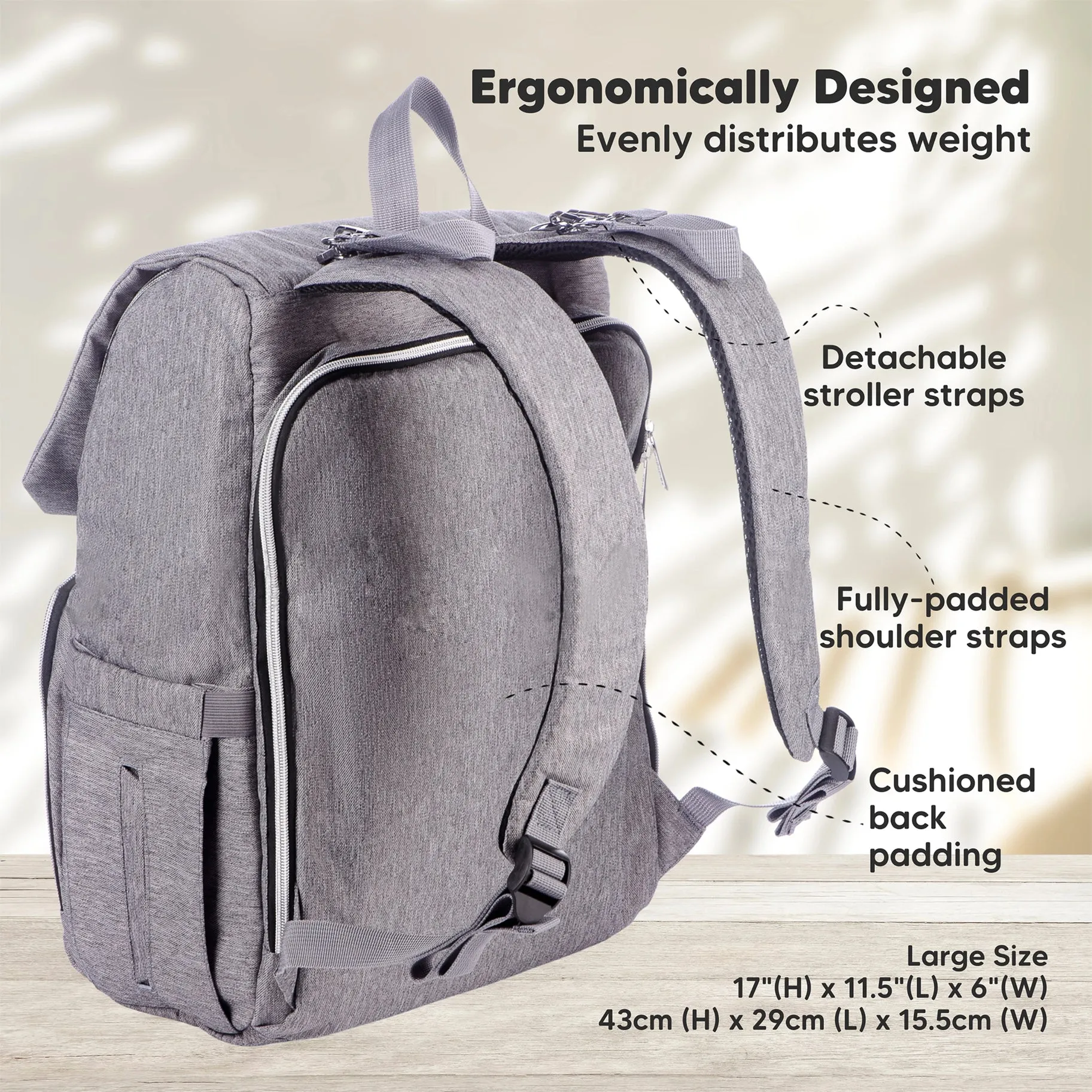 KeaBabies Explorer Diaper Bag Backpack (Classic Gray)