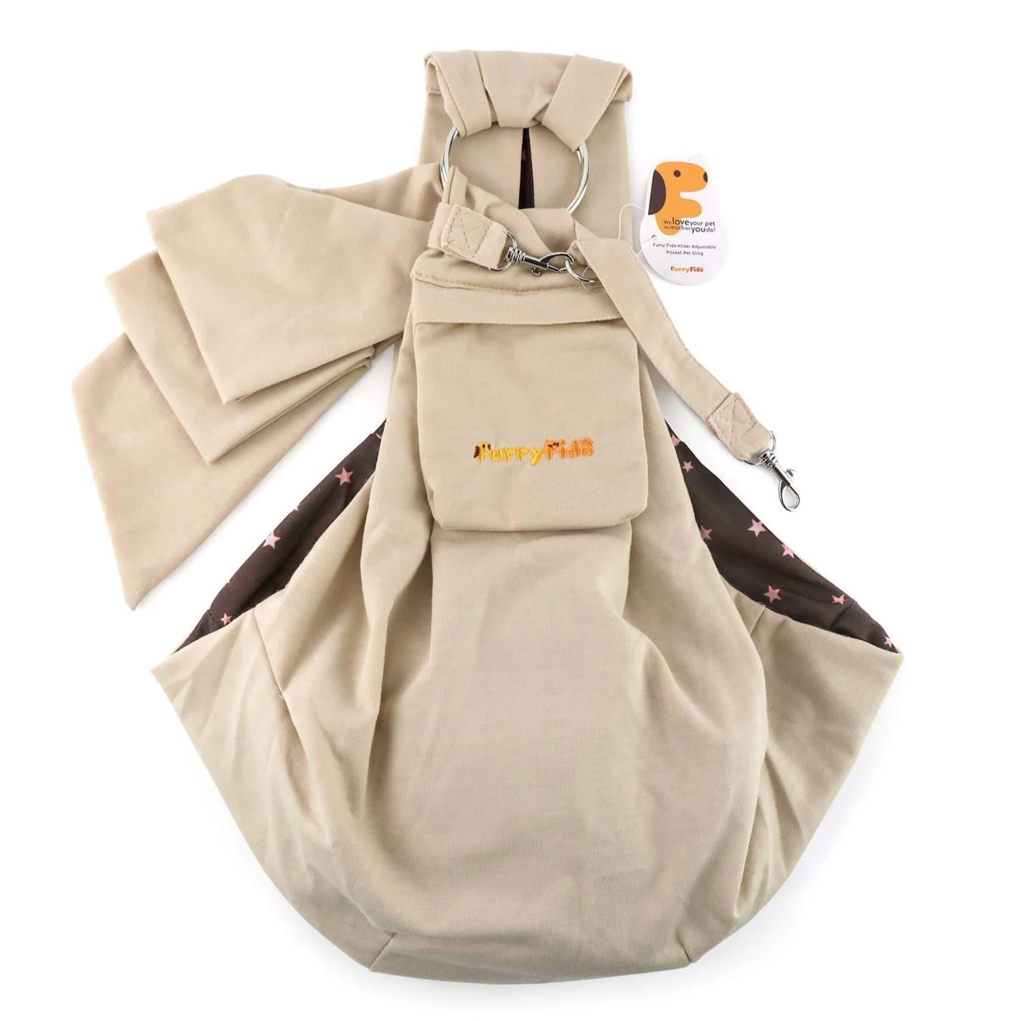 Khaki Adjustable Pocket Pet Sling Carrier