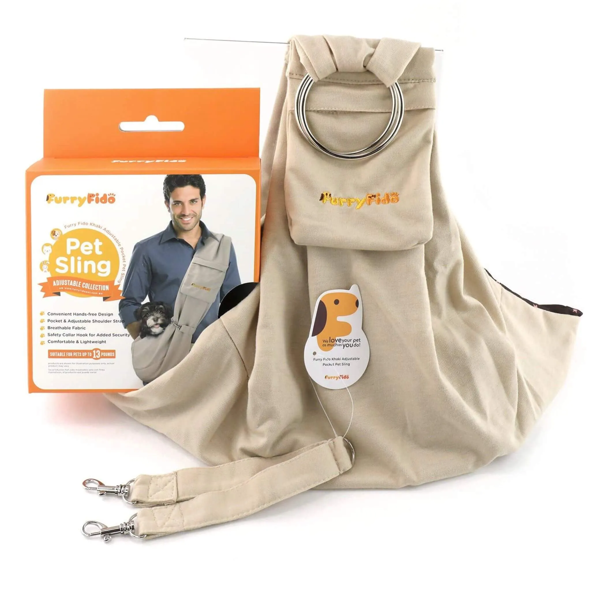 Khaki Adjustable Pocket Pet Sling Carrier