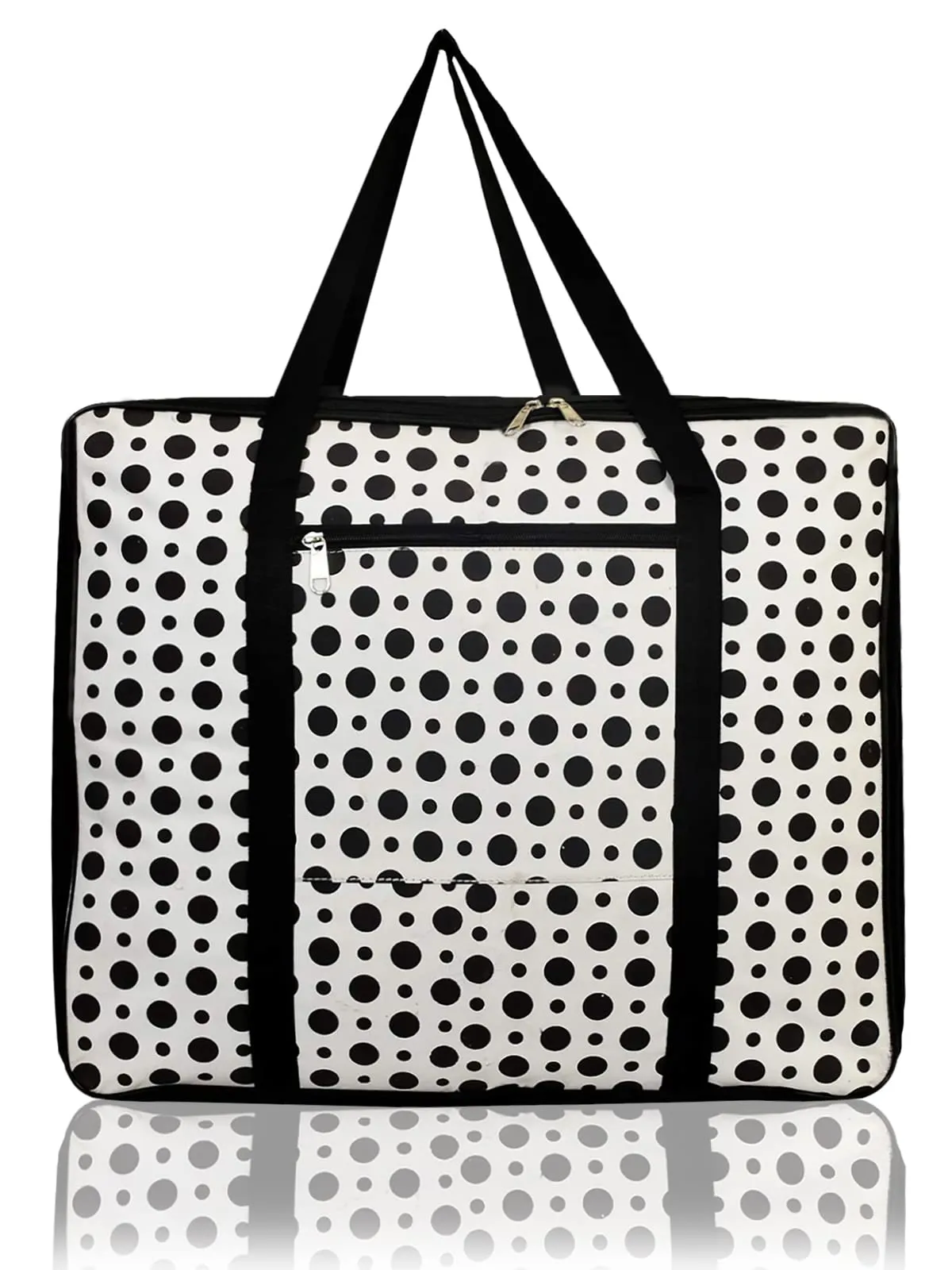 Kuber Industries Dot Printed Large Size Moisture Proof Wardrobe Organizer Storage Bag For Clothes With Zipper Closure and Handle (Black & White)-HS43KUBMART26705