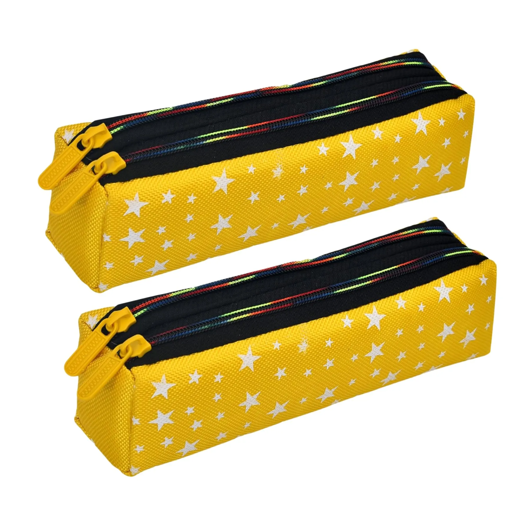 Kuber Industries Pencil Pouch|Rexine Stationary Pouch|Pencil Utility Pouch|School Pencil Case for Kids|Pen-Pencil Box for Kids|2 Zipper Pencil Organizer|Star Pencil Pouch|Pack of 2|Yellow