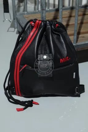 Leather Backpack Black - Red Stripes