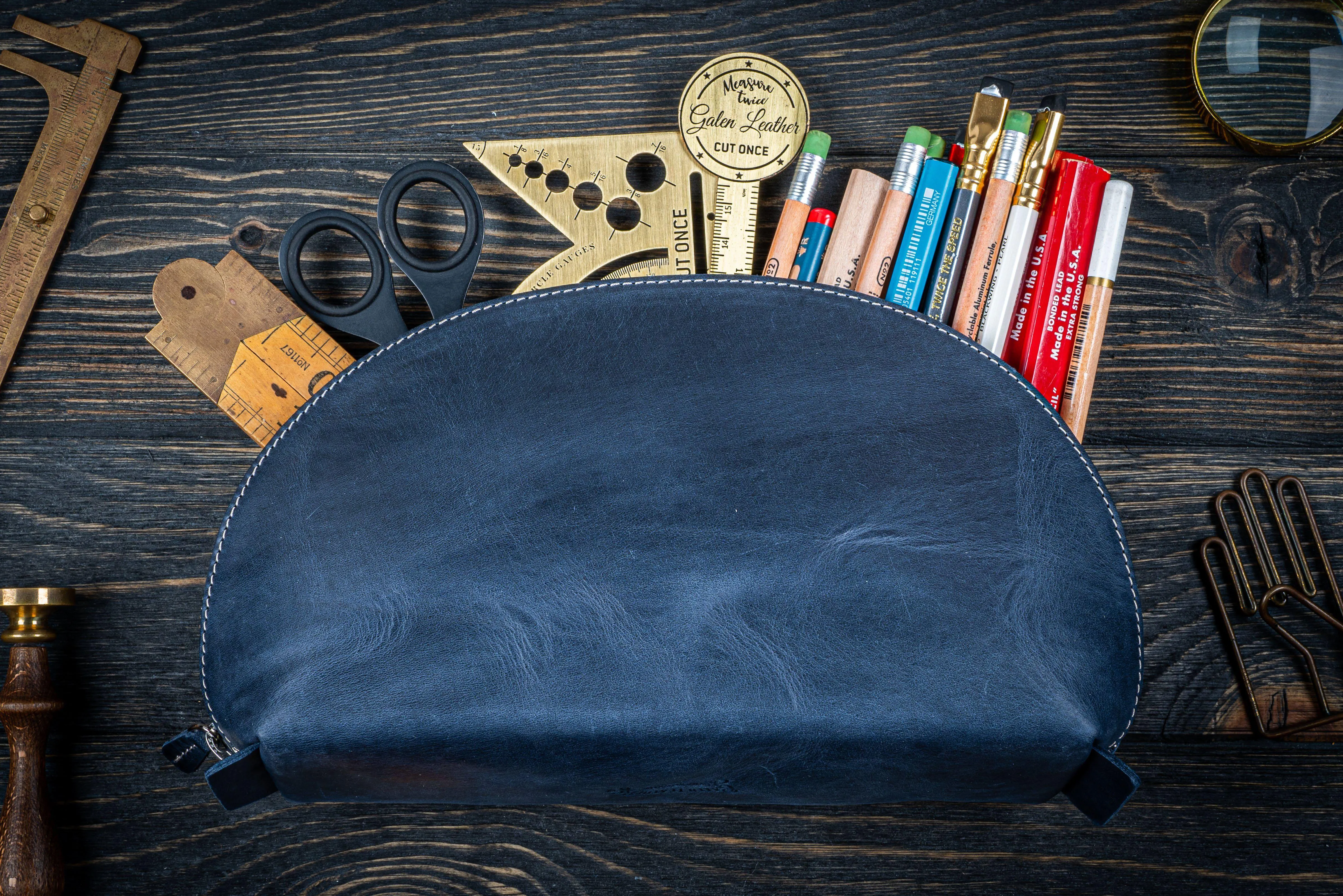 Leather Lunar Makeup / Toiletry Bag - Crazy Horse Navy Blue