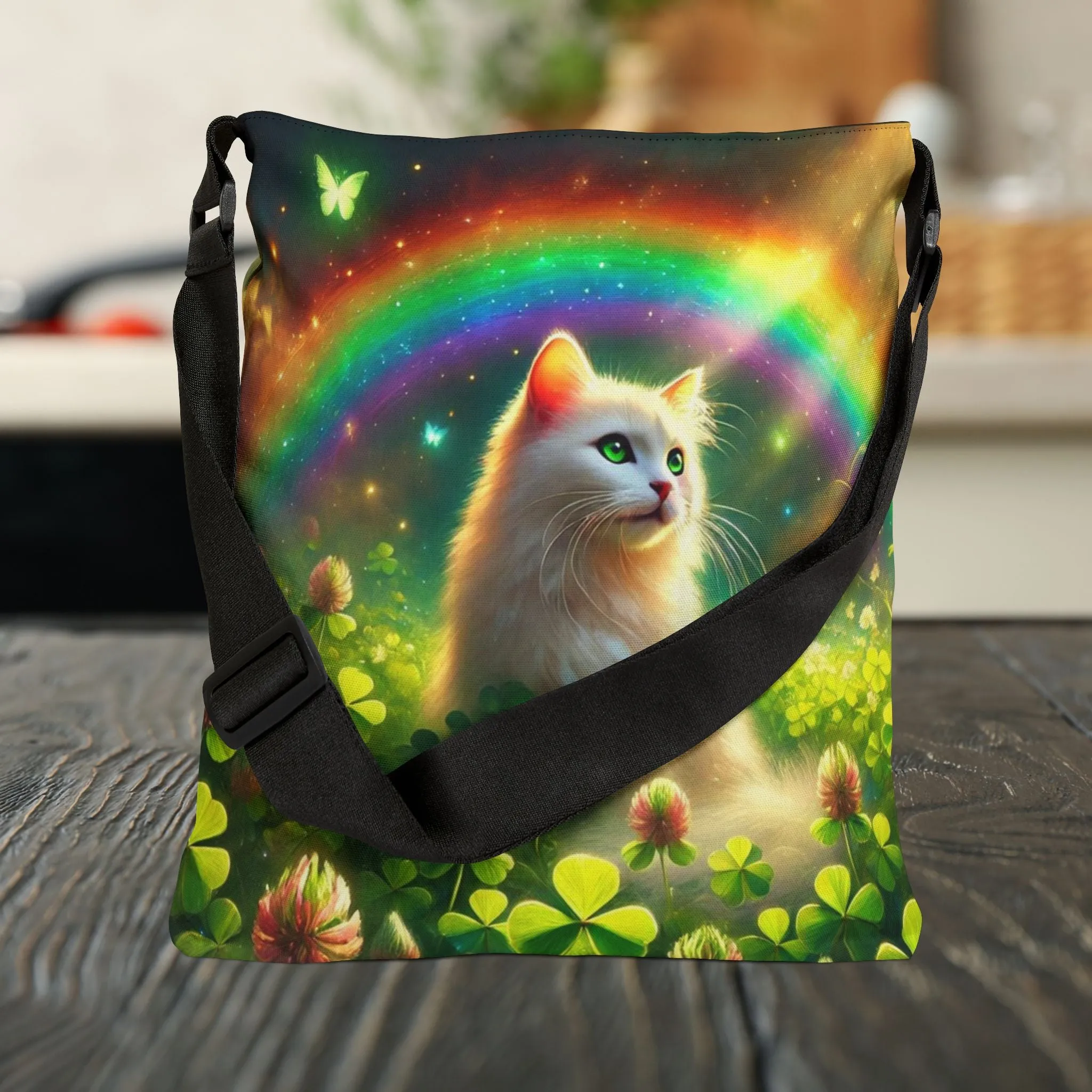 Lucky Rainbow - Cat Lover - Adjustable Strap Tote Bag