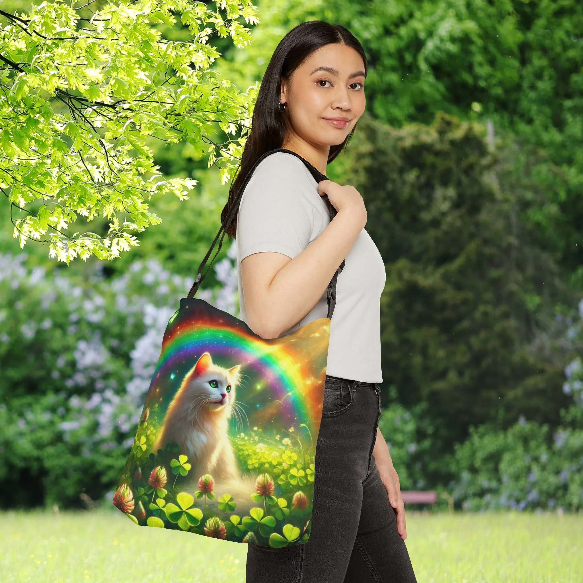 Lucky Rainbow - Cat Lover - Adjustable Strap Tote Bag