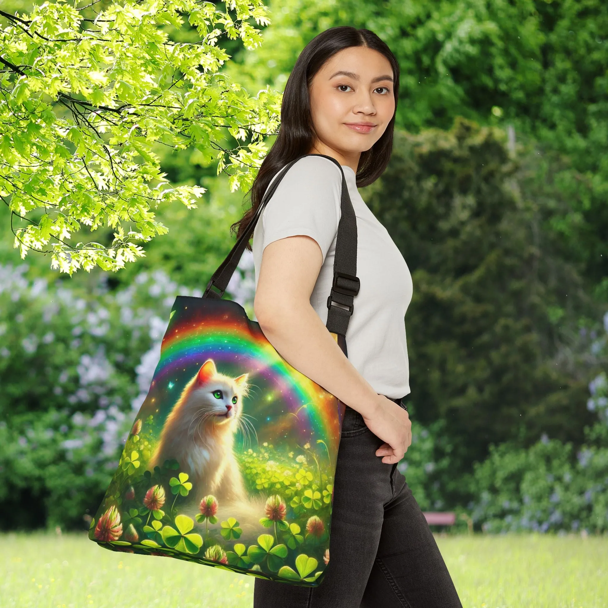 Lucky Rainbow - Cat Lover - Adjustable Strap Tote Bag