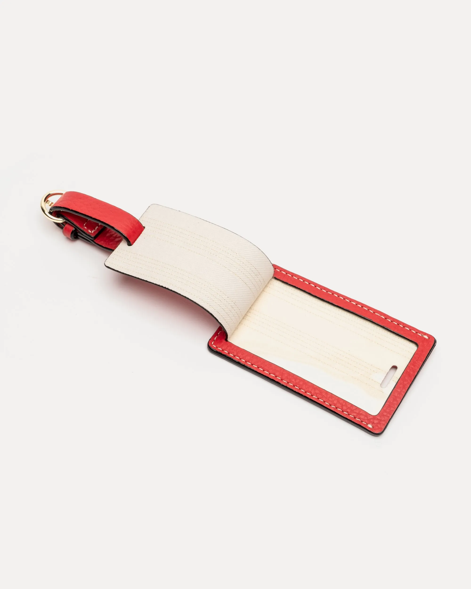 Luggage Tag Tumbled Leather Red