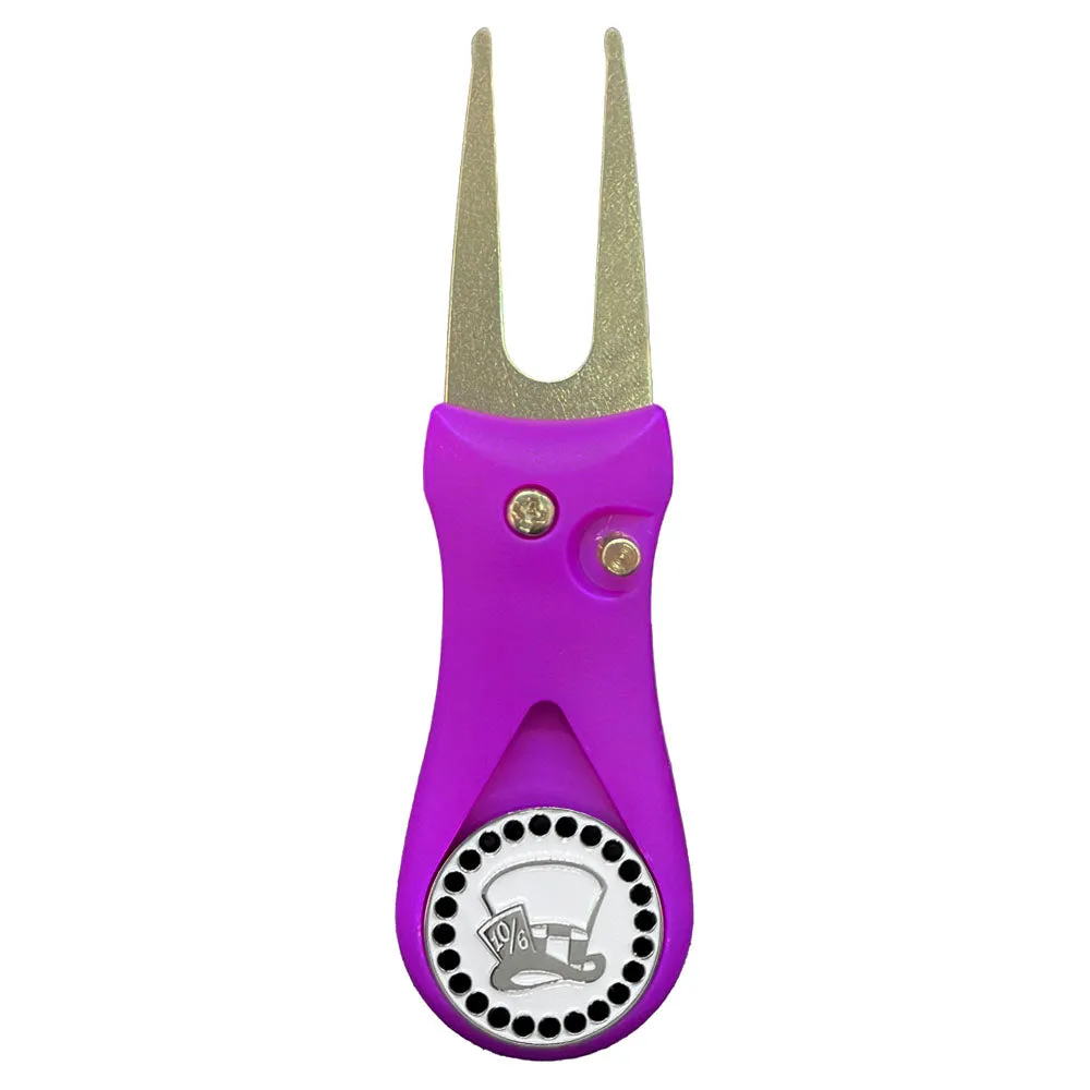 Madhatter Golf Ball Marker With Colored Divot Repair Tool