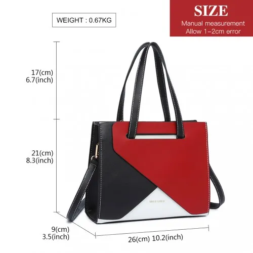 Miss Lulu Contrast Panel Shoulder Bag - Red | LB2008 | Stylish & Practical Handbag