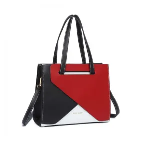 Miss Lulu Contrast Panel Shoulder Bag - Red | LB2008 | Stylish & Practical Handbag