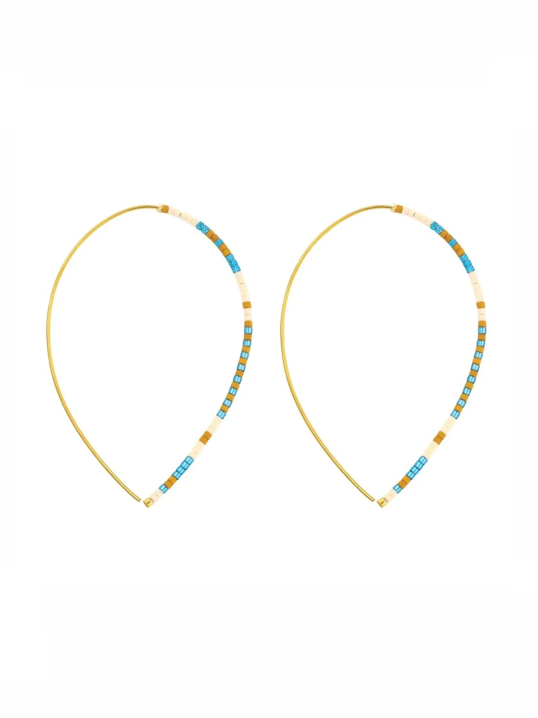 Miyuki Delica Long V Hook Earring - Gold & Blue Tones