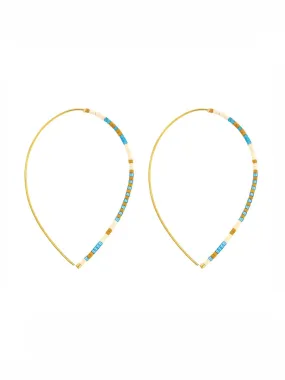 Miyuki Delica Long V Hook Earring - Gold & Blue Tones