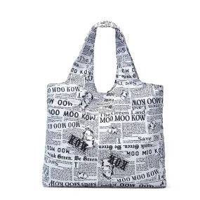 Moo Moo Kow Reusable Shopping Bag Newspaper White