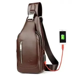 NEW  Men's Chest , Shoulder Bag / PU Leather Handbag with USB Charging High-quality Retro Leisure Travel Shoulder Bag