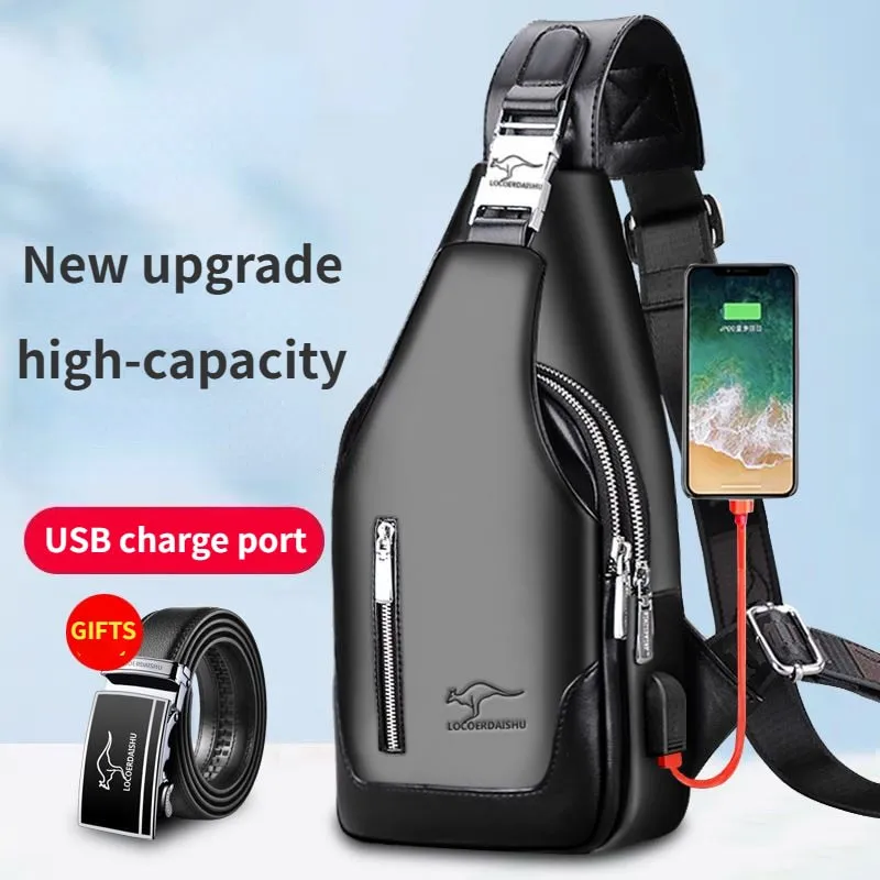 NEW  Men's Chest , Shoulder Bag / PU Leather Handbag with USB Charging High-quality Retro Leisure Travel Shoulder Bag