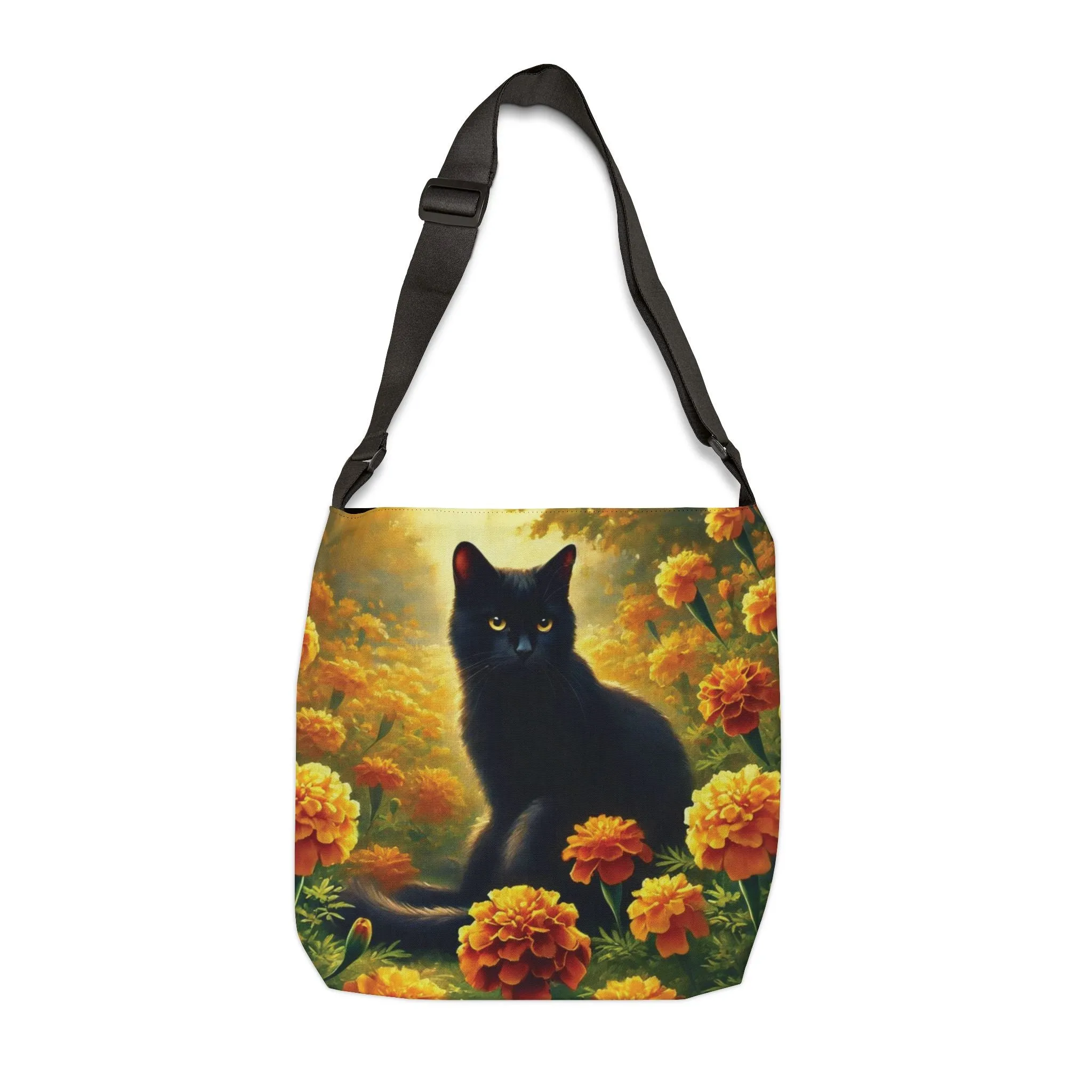 October Birth Flower - Marigolds - Cat Lover - Adjustable Strap Tote Bag