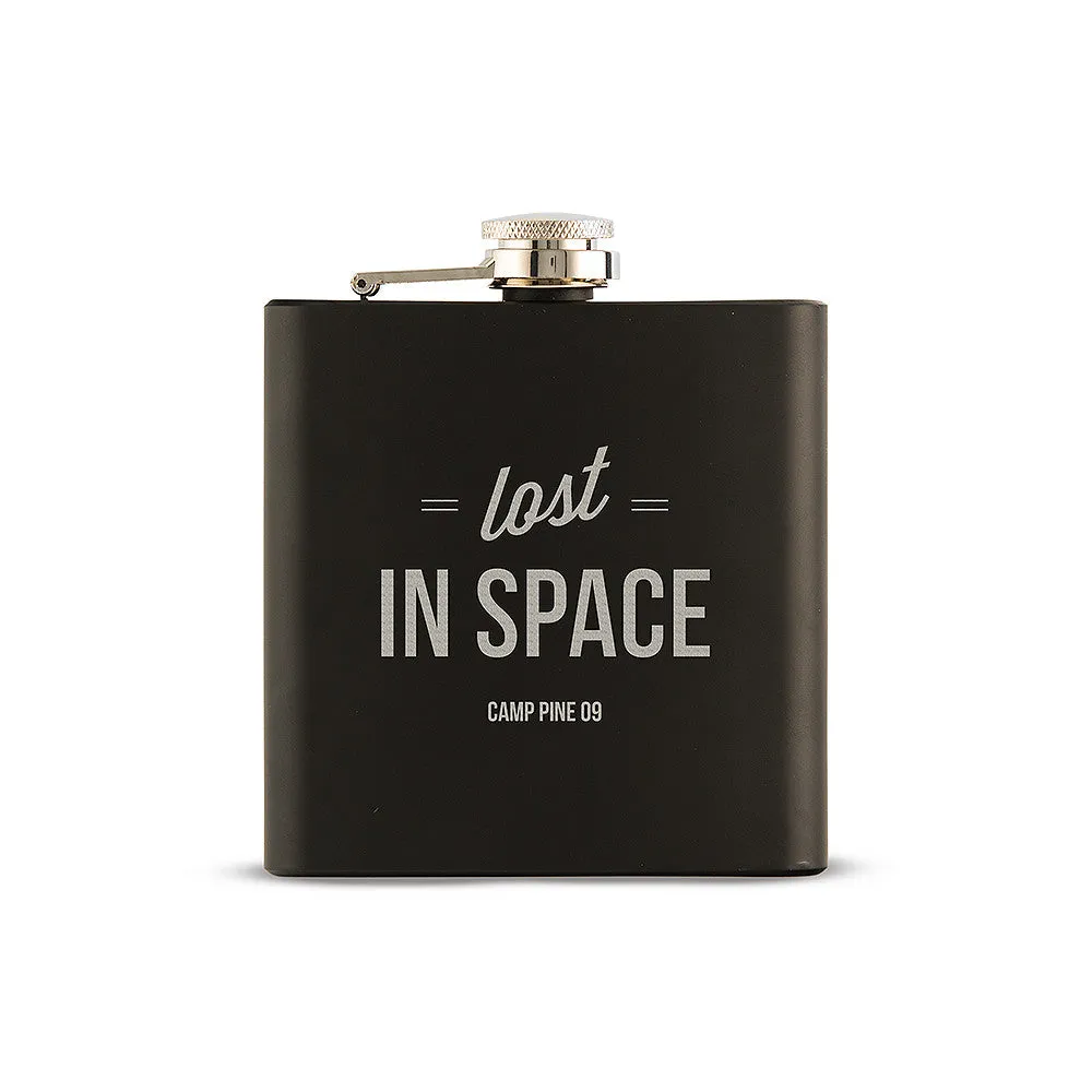 Personalized Lost in Space Etched Black Hip Flask