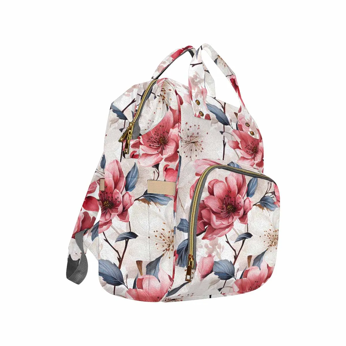 Pink Floral Small Print  Diaper Bag Backpack