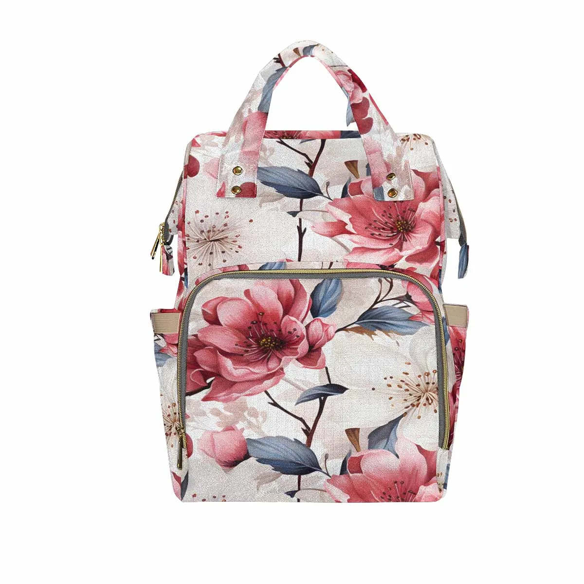 Pink Floral Small Print  Diaper Bag Backpack