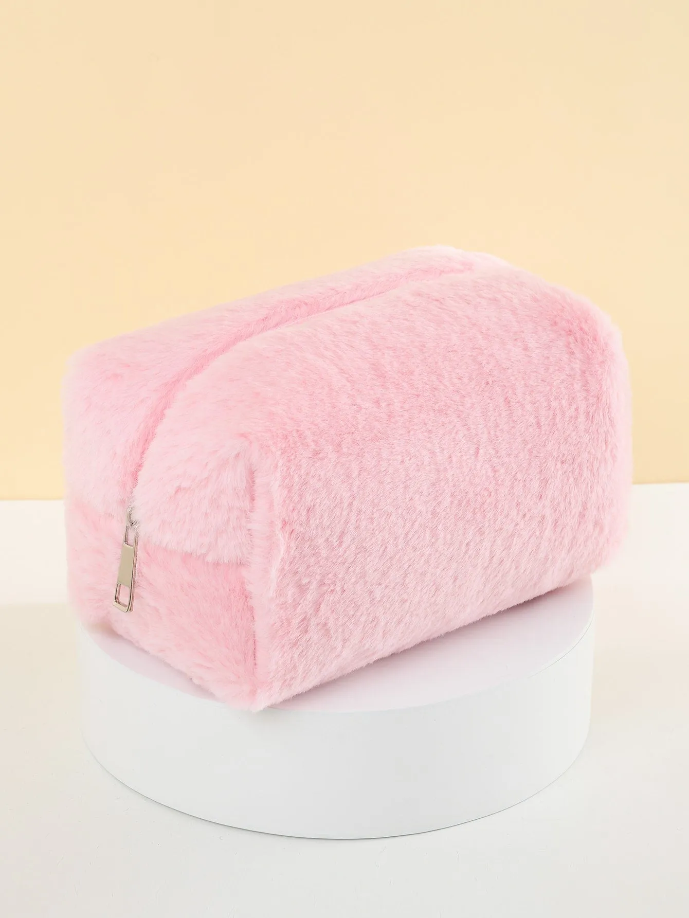 Pink Plain Plush Makeup Bag Cosmetic Organizer Toiletries Bag Makeup Organizer