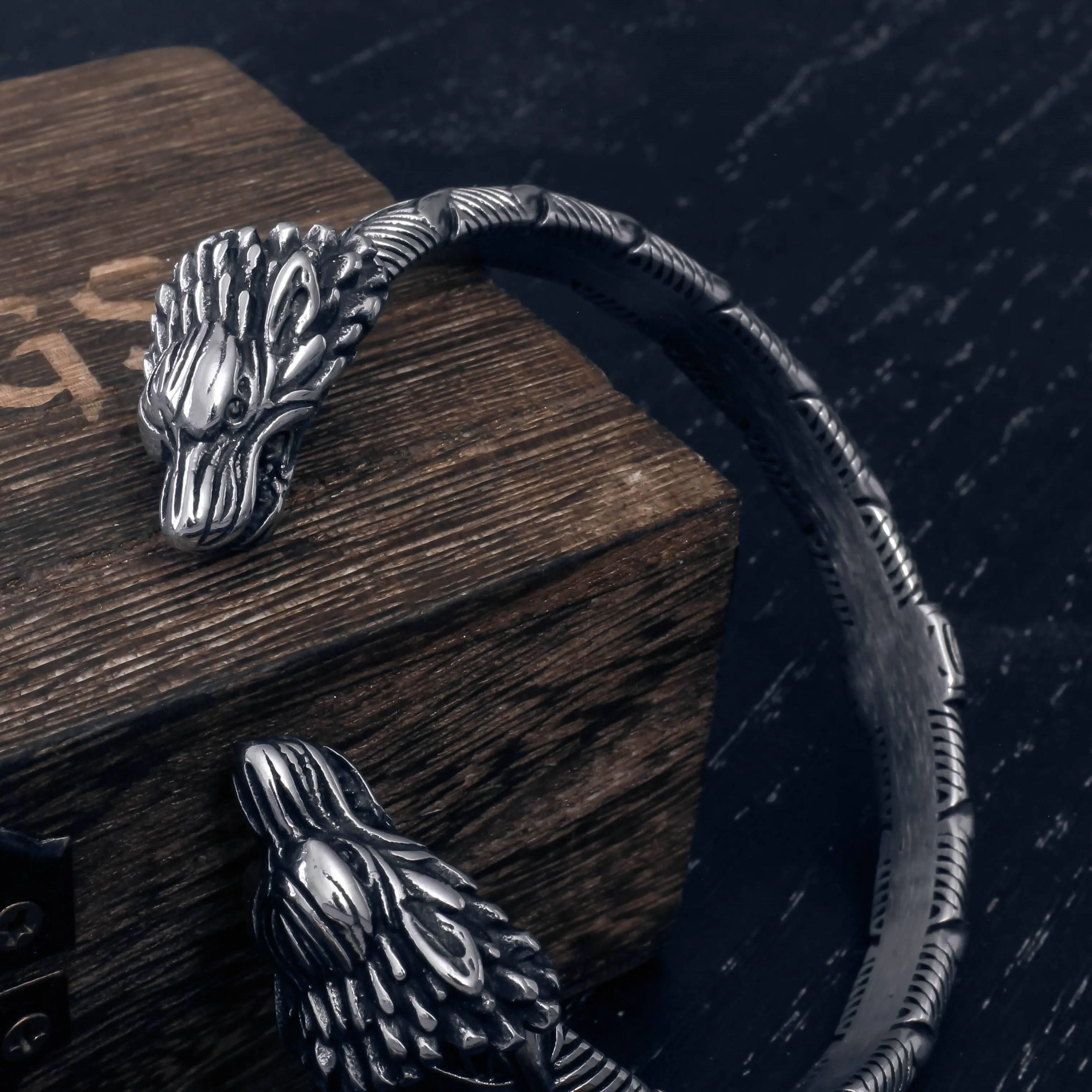 Plated Odin's Wolves Torc Bracelet - Stainless Steel