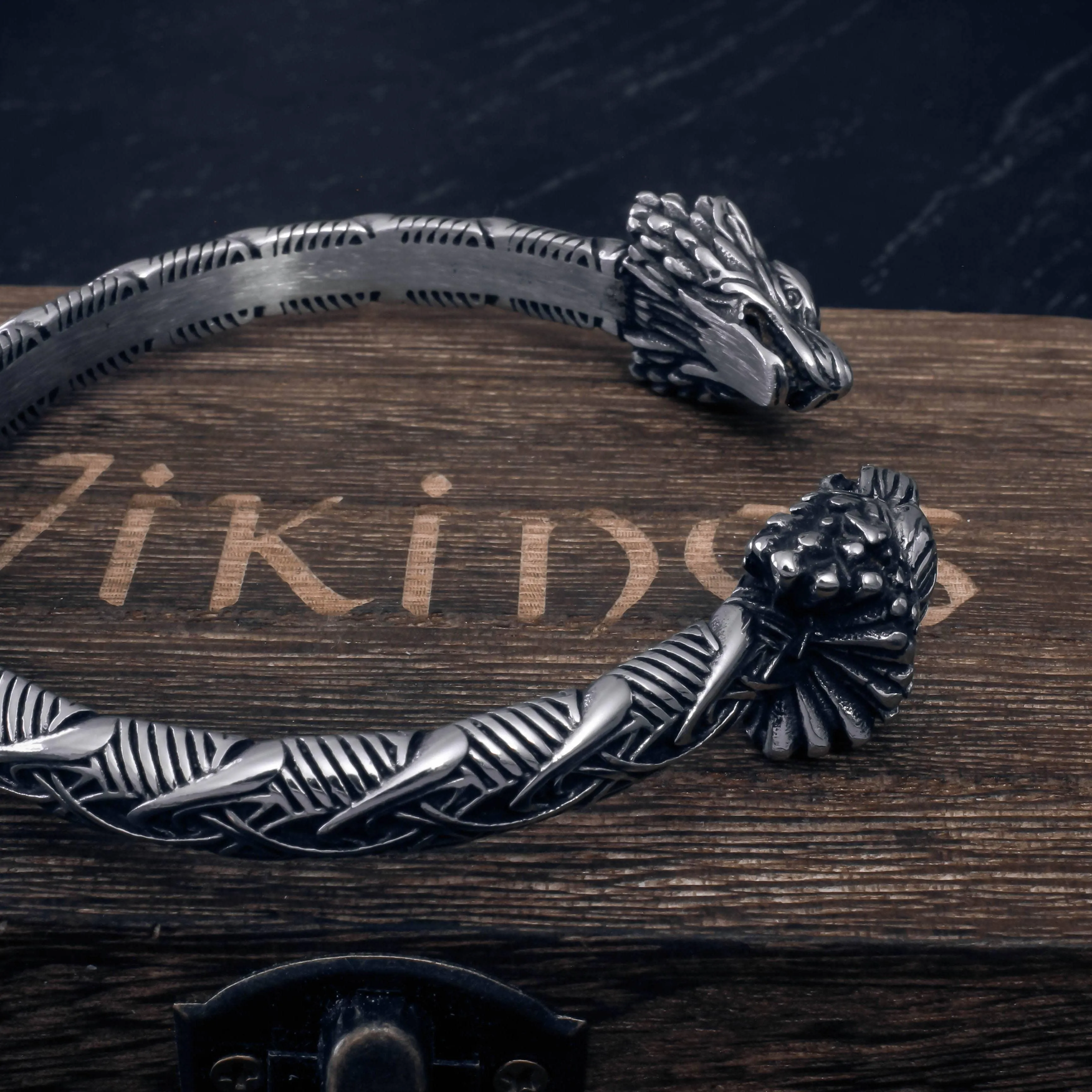 Plated Odin's Wolves Torc Bracelet - Stainless Steel