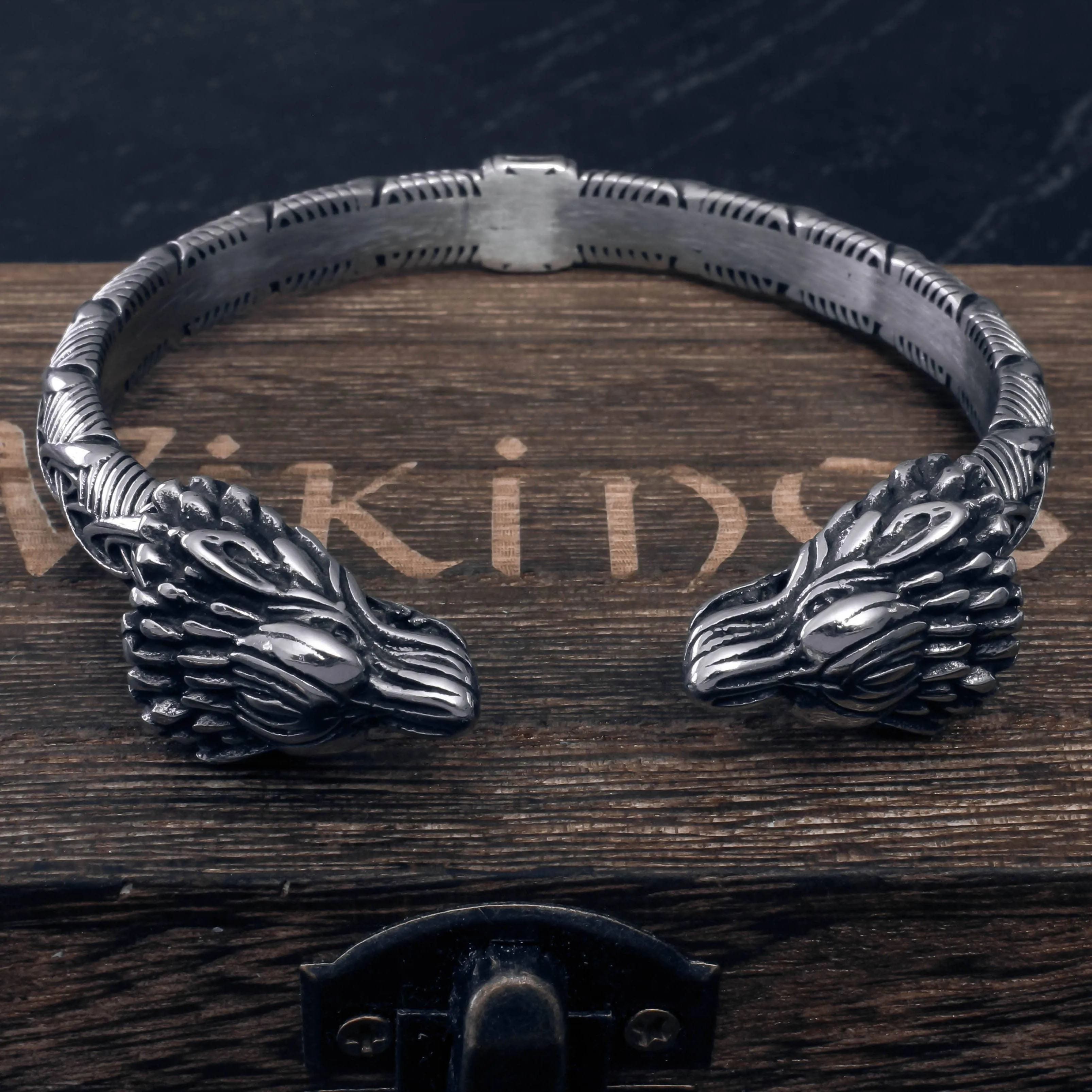 Plated Odin's Wolves Torc Bracelet - Stainless Steel