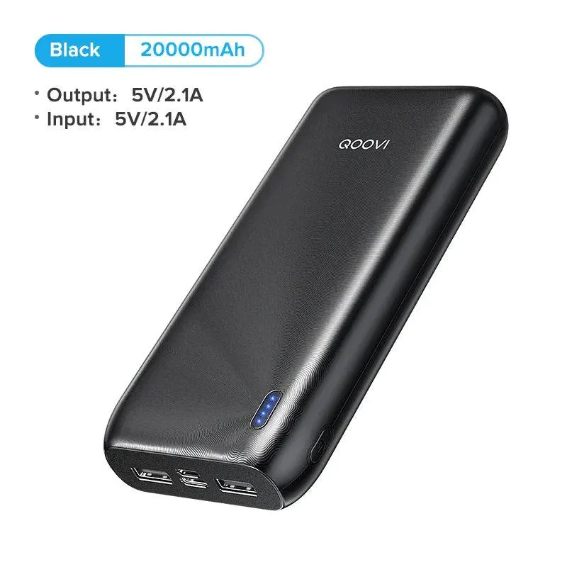 QOOVI 20000mAh Slim Portable Power Bank for iPhone 15, Samsung, Xiaomi, and Huawei - Dual USB Quick Charge External Battery