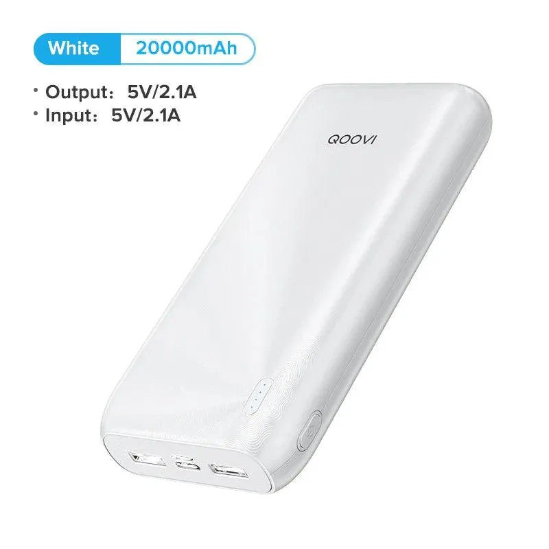 QOOVI 20000mAh Slim Portable Power Bank for iPhone 15, Samsung, Xiaomi, and Huawei - Dual USB Quick Charge External Battery