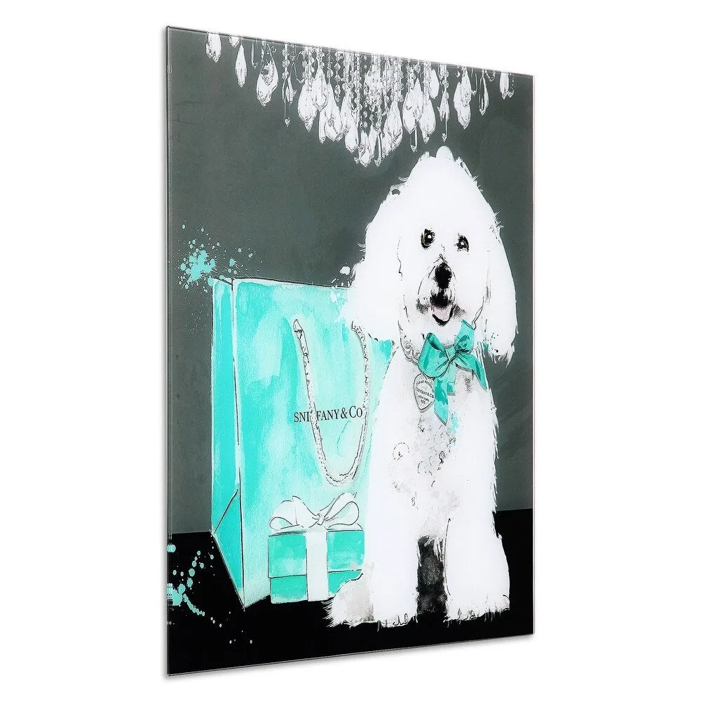 "Blue Ribbon" Graphic Wall Art on Free Floating Tempered Glass Panel