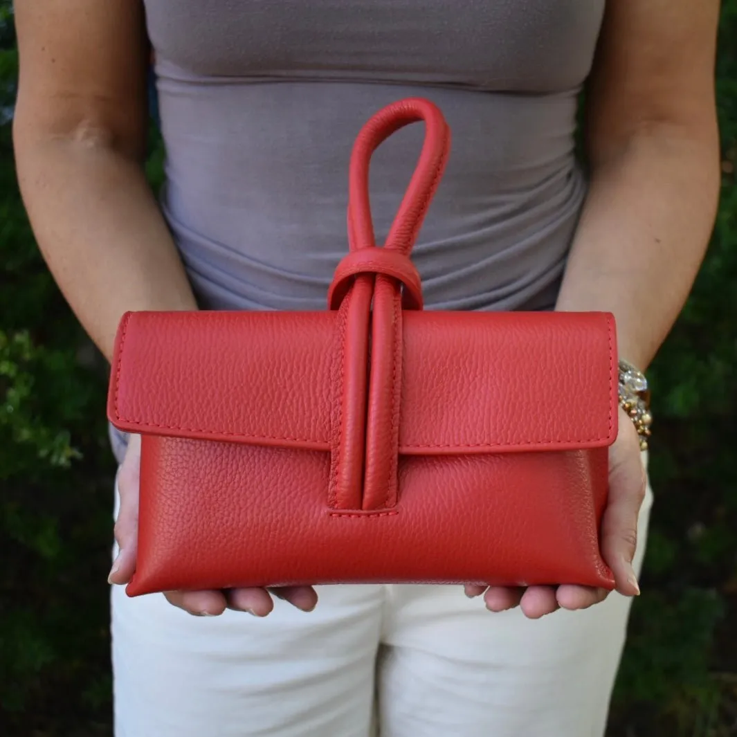 Red Modern Leather Clutch & Crossbody