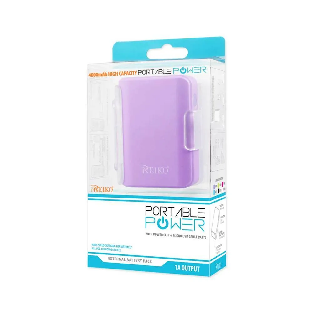 Reiko Power Bank 4000Mah With 25Cm Micro Usb Cable Purple