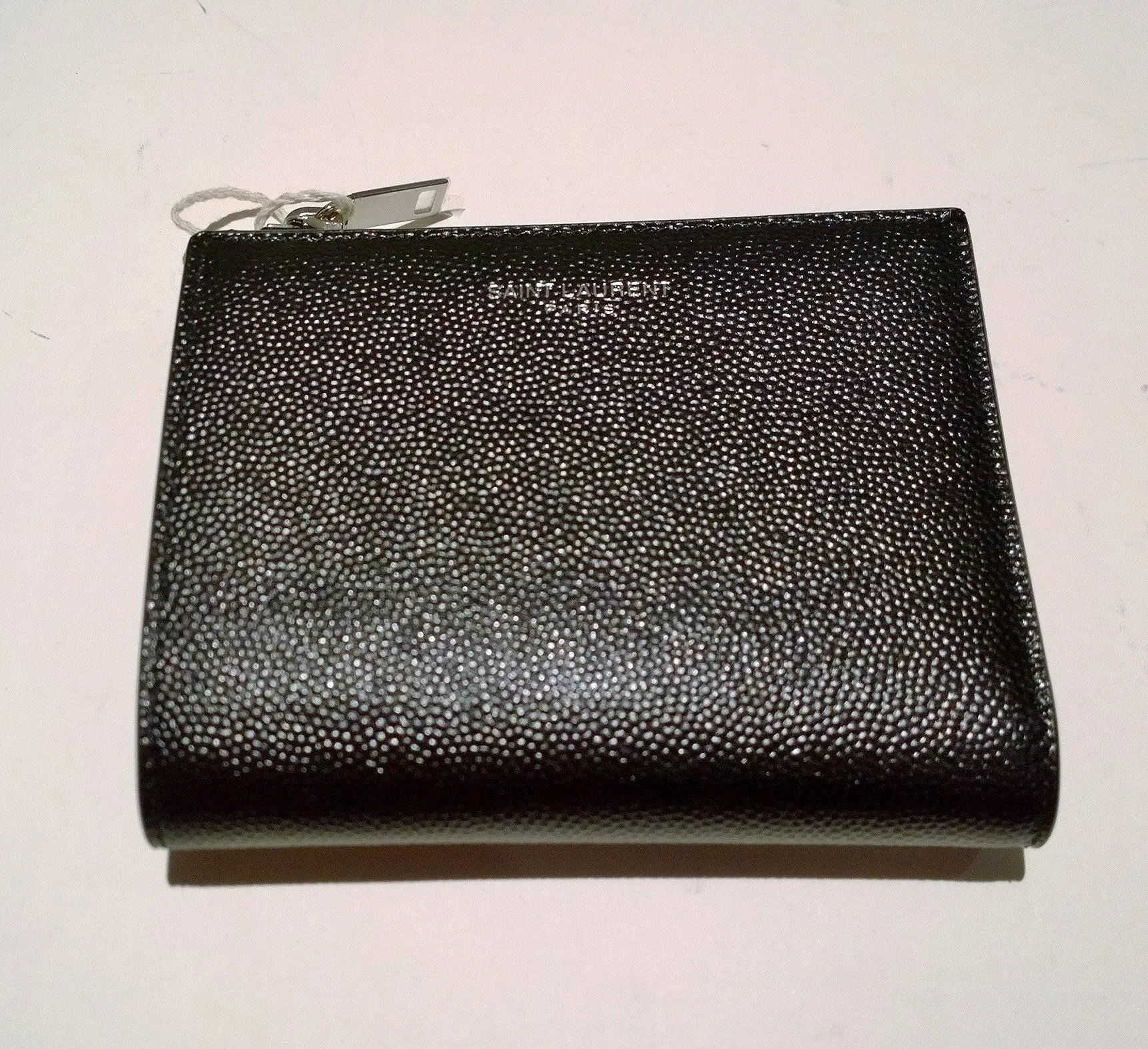 Saint Laurent Black Textured Wallet Grain de Poudre Matt Noir