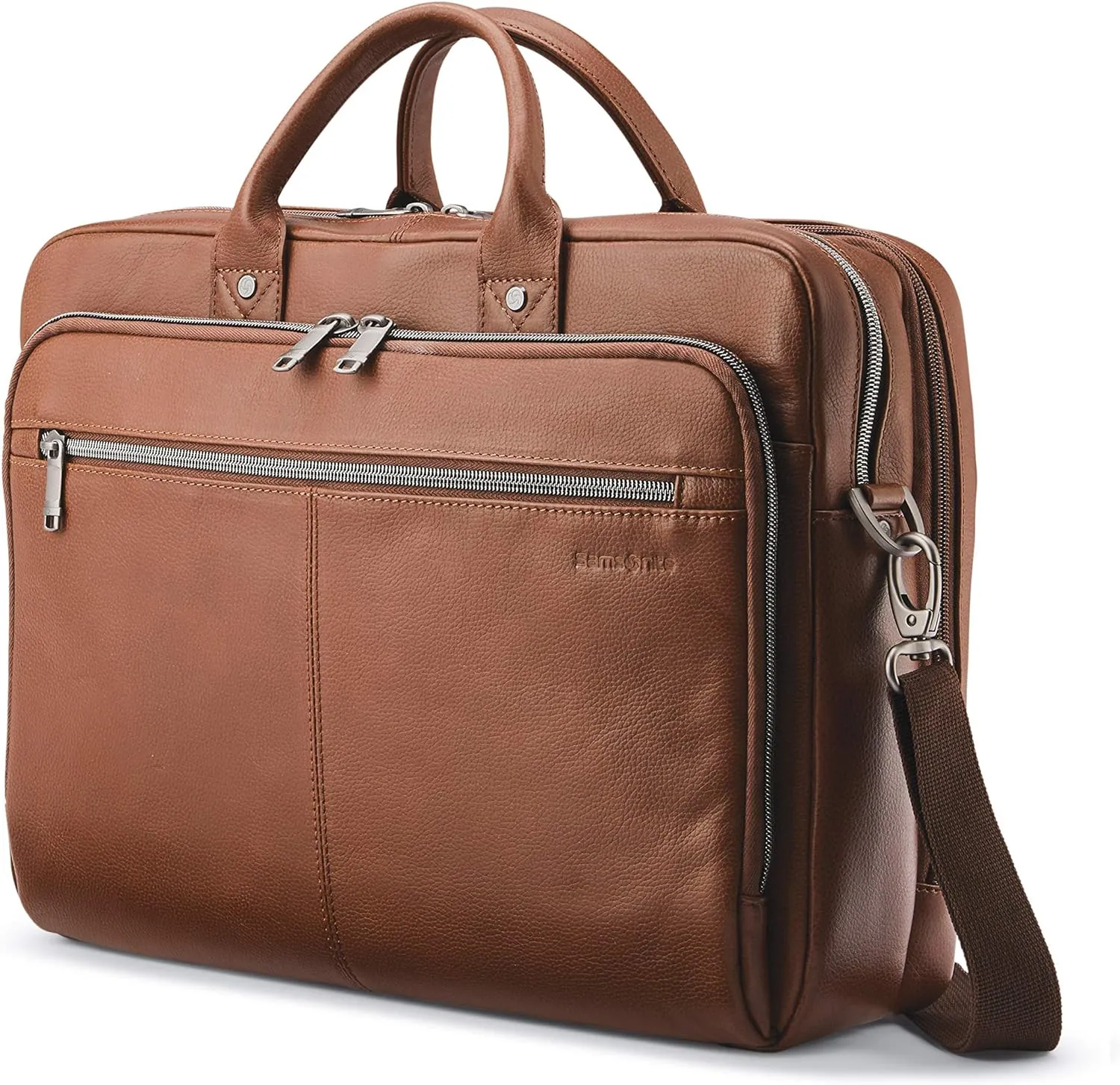 Samsonite Classic Leather Toploader Briefcase, Cognac