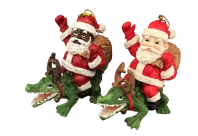 Santa Riding Alligator Ornament