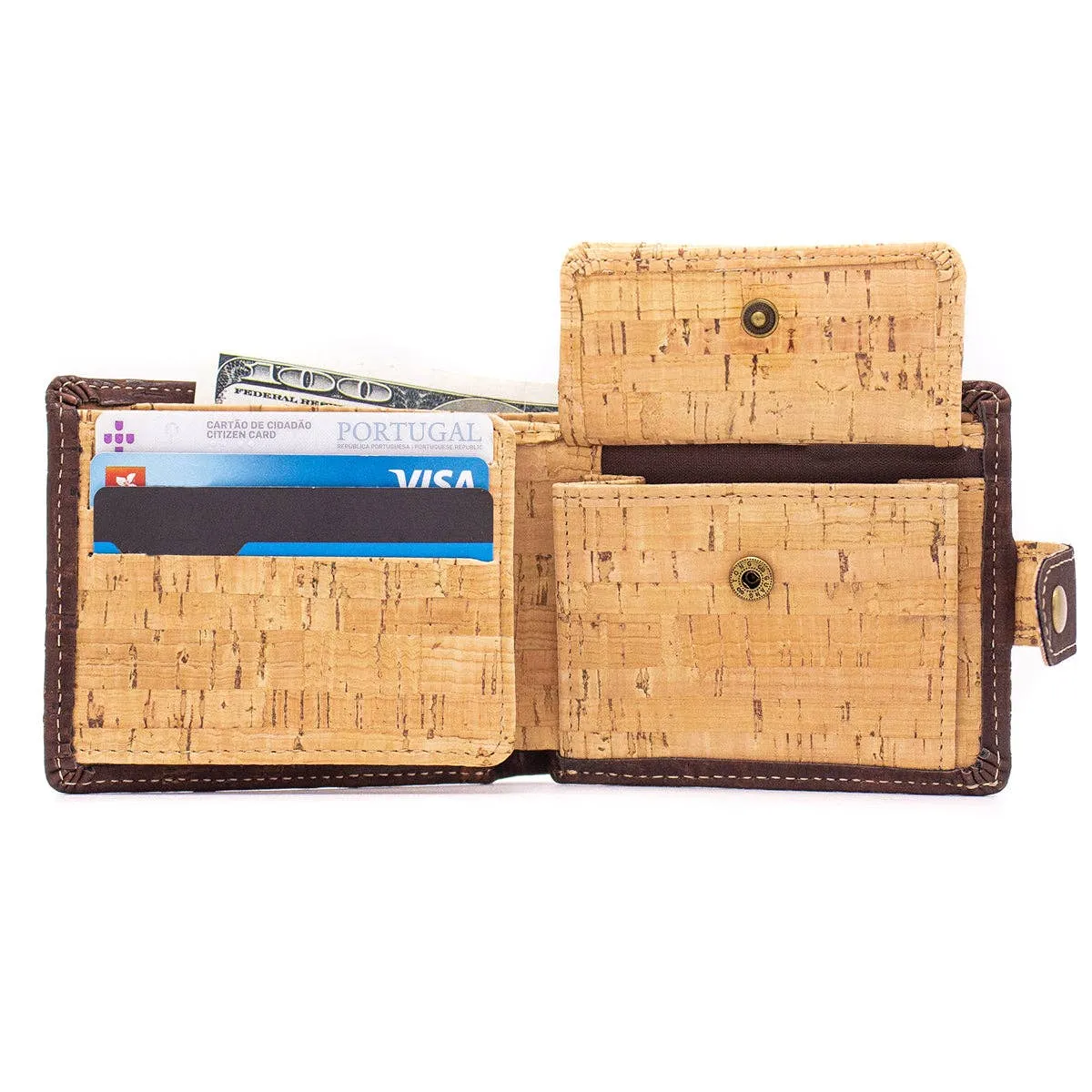 Sleek Bifold Cork Wallet with Snap Button BAG-2002C/E