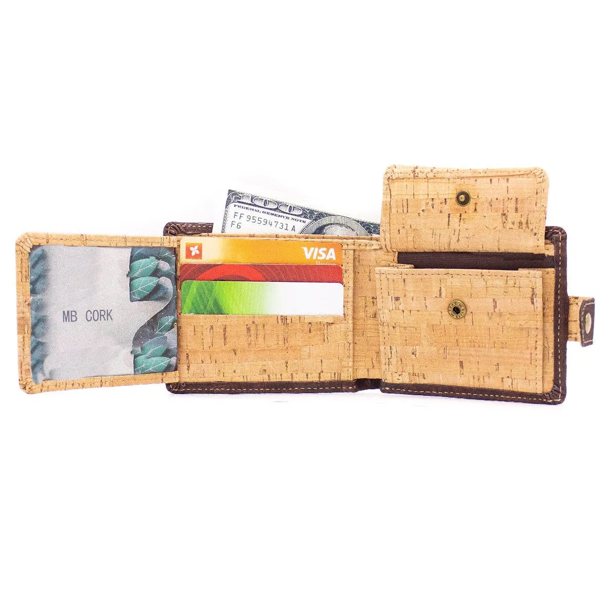 Sleek Bifold Cork Wallet with Snap Button BAG-2002C/E