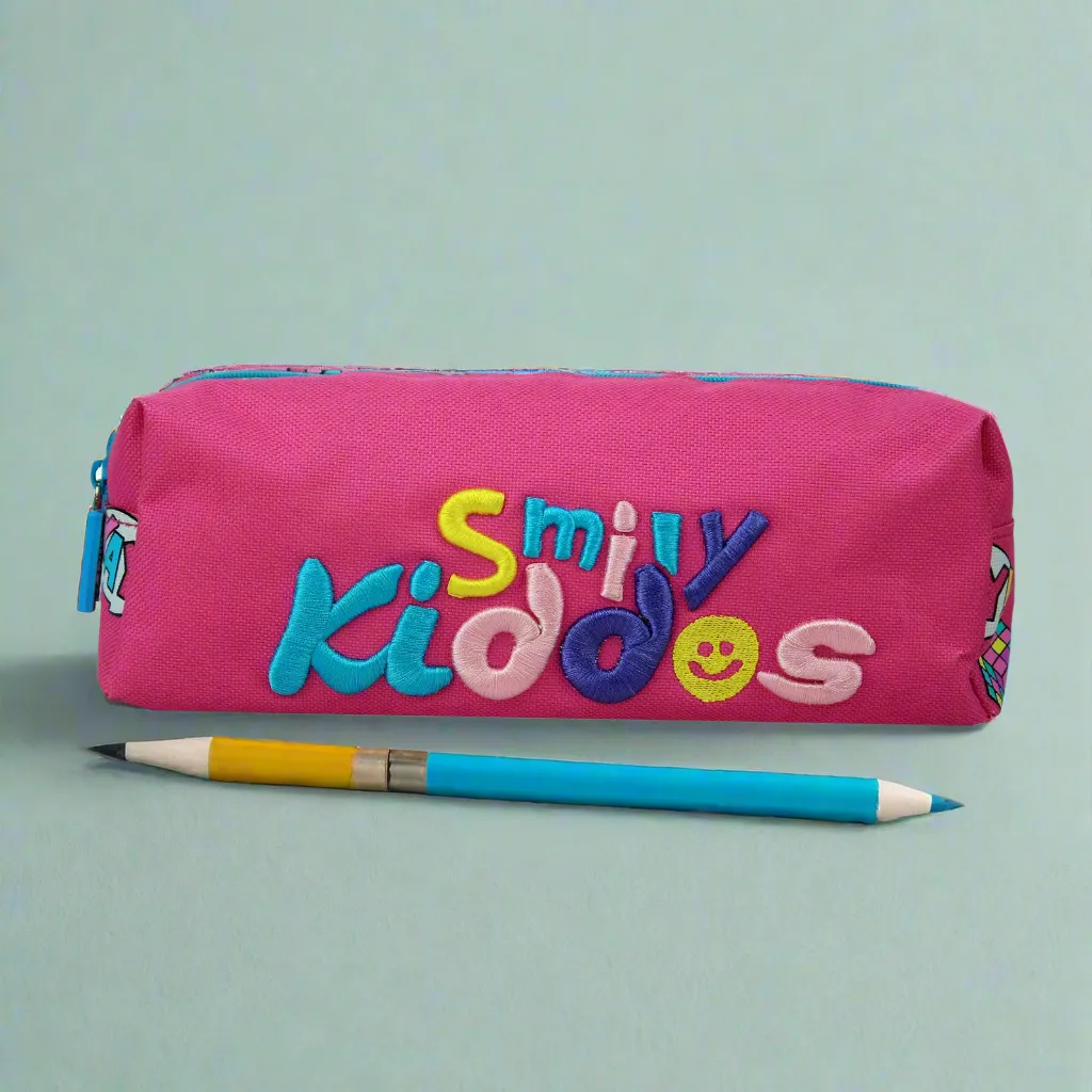 Smily Twin Zipper Pencil Pouch Pink