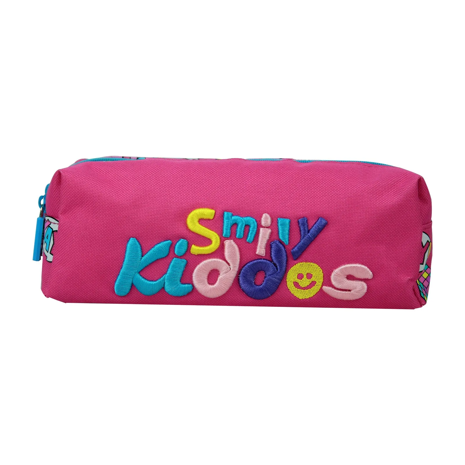 Smily Twin Zipper Pencil Pouch Pink