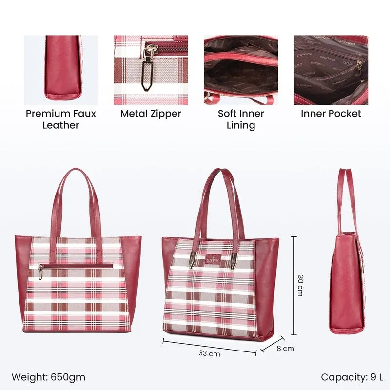 The Clownfish Agnes Series Handbag - Premium Faux Leather | Versatile Tote & Shoulder Bag | 9L Capacity | Agnes Maroon