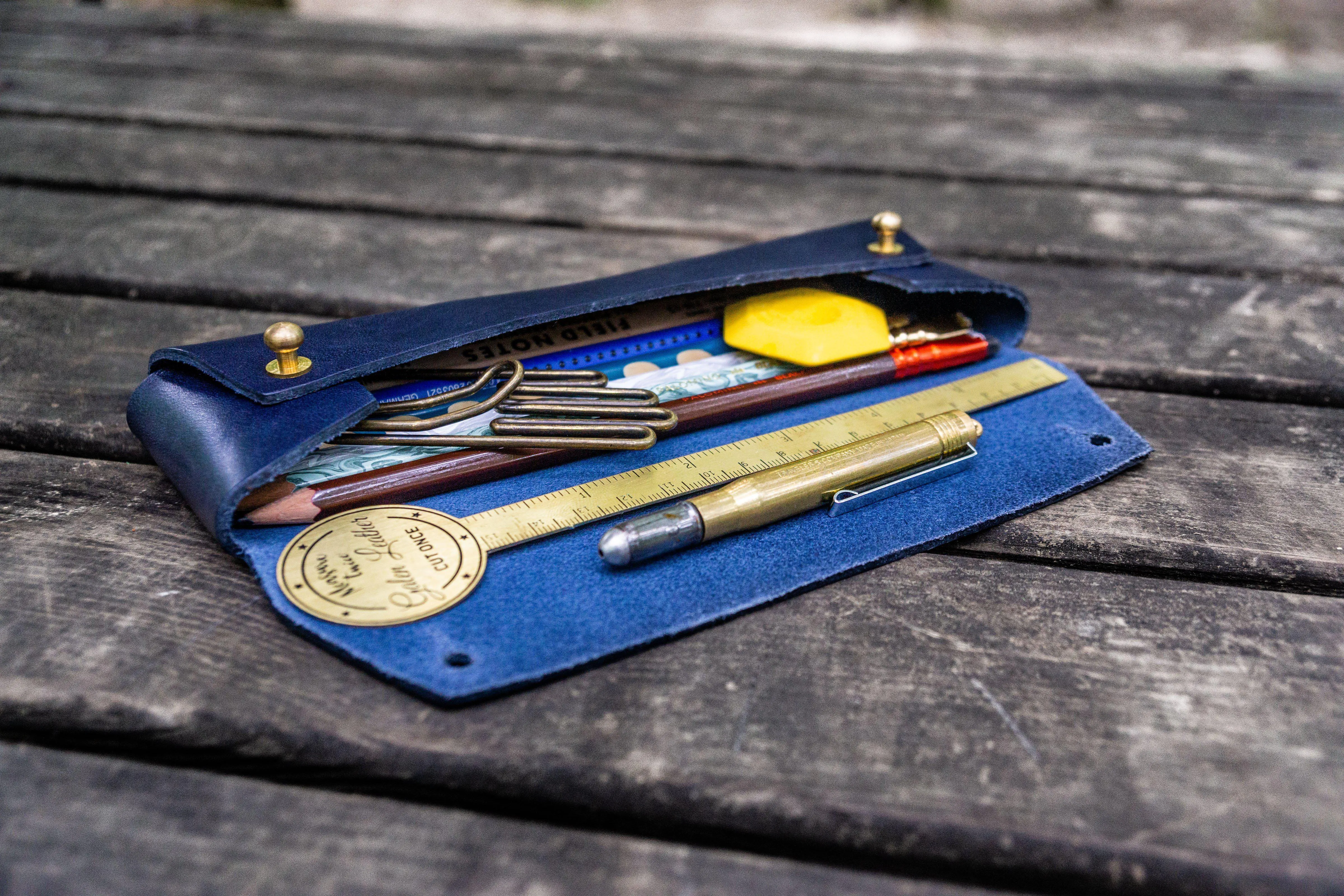 The Student Leather Pencil Case - Navy Blue