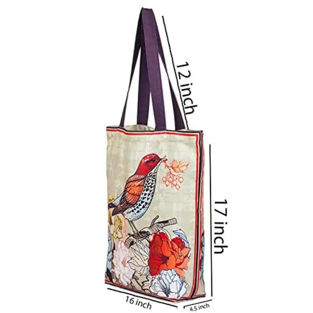 Tikuli Polyester Durable Canvas Large Size Printed Tote Bag for Women with ZIP (Red Multi-3)