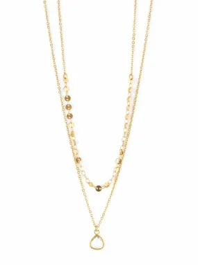 Two Layer Circle Chain & Small Clear Crystal Charm Necklace (Gold)